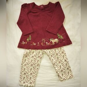 Gymboree Maroon & Floral Horse Embroidered Top & Pants Set 12-18 Months